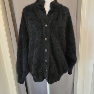 VINTAGE RARE JA SUNG HONK KONG, elegant Black Women's Button Up Cardigan Angora